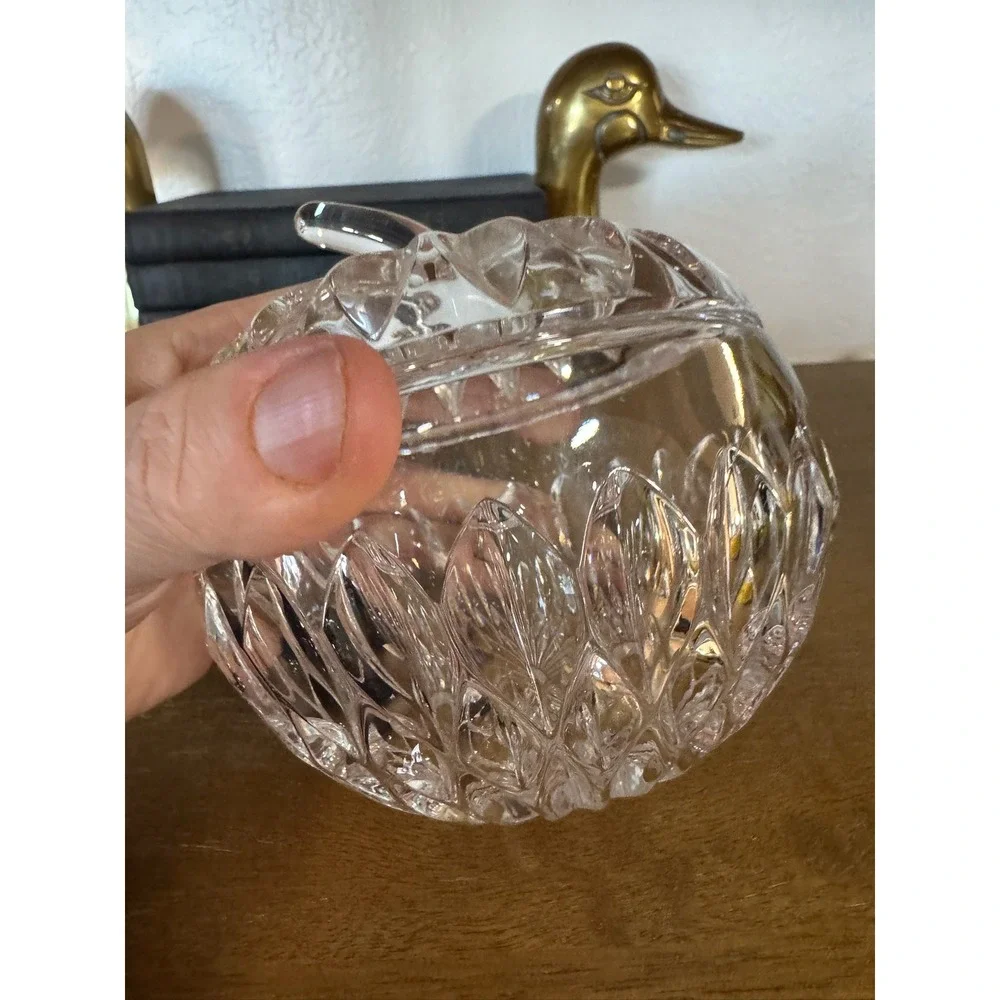 Gorham Crystal Apple Candy Dish with Lid Vintage Glass Trinket‎ Box Jewel Box